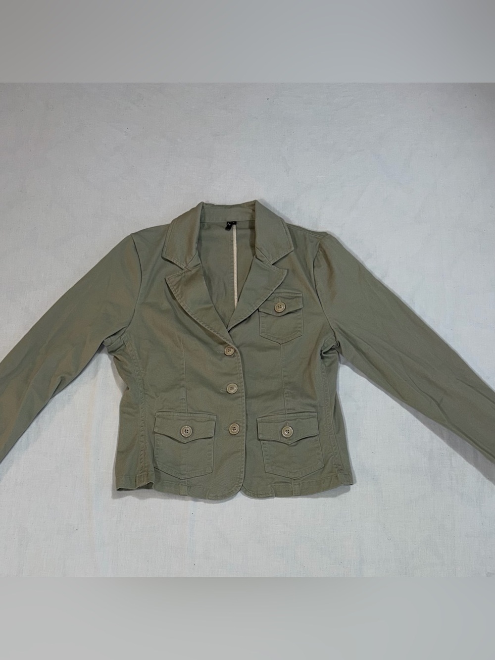 Ambition Women L Sage Green Cotton Twill Utility Blazer Military Jacket P40